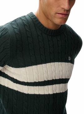 Jersey Superdry Cotton Stripe Cable verde para hombre