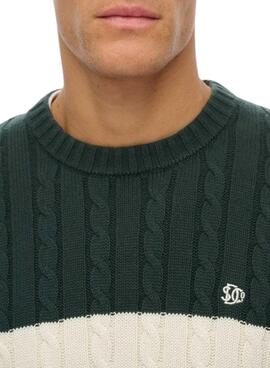 Jersey Superdry Cotton Stripe Cable verde para hombre