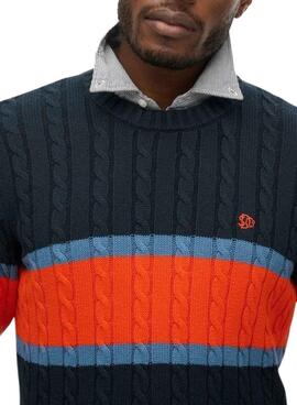 Jersey Superdry Cotton Stripe Cable marino para hombre