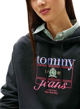 Sudadera Tommy Jeans Crest Flag negro para mujer