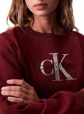 Sudadera Calvin Klein Monologo French Terry burdeos para mujer