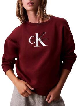 Sudadera Calvin Klein Monologo French Terry burdeos para mujer