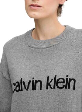 Jersey Calvin Klein Cotton Graphic gris para mujer