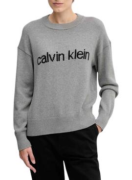 Jersey Calvin Klein Cotton Graphic gris para mujer