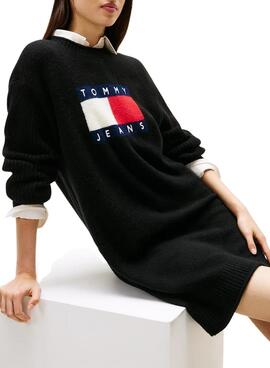 Vestido Tommy Jeans Flag negro para mujer
