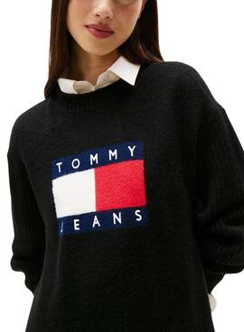 Vestido Tommy Jeans Flag negro para mujer