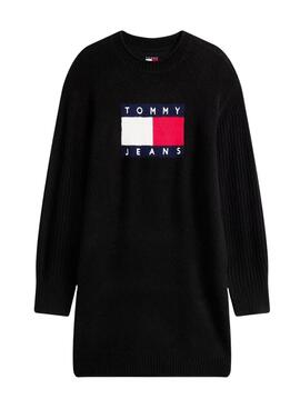 Vestido Tommy Jeans Flag negro para mujer