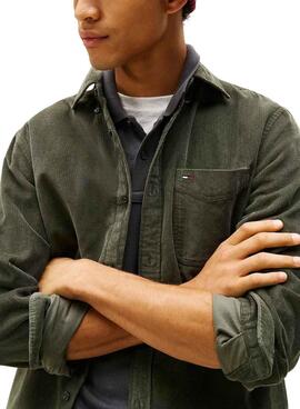 Camisa Tommy Jeans micropana verde para hombre