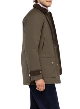 Parka El Ganso cuello pana verde para hombre