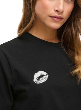 Camiseta Vila Vinora negro labios estampados para mujer