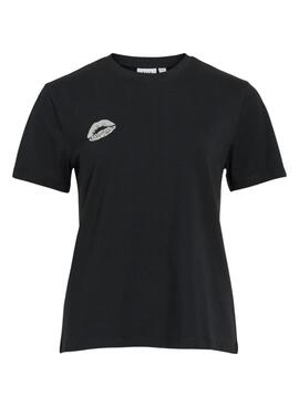 Camiseta Vila Vinora negro labios estampados para mujer