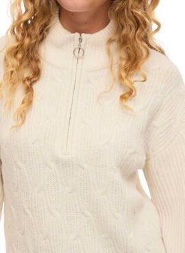 Jersey Vila Vilassia cuello cremallera beige para mujer