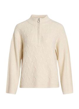 Jersey Vila Vilassia cuello cremallera beige para mujer
