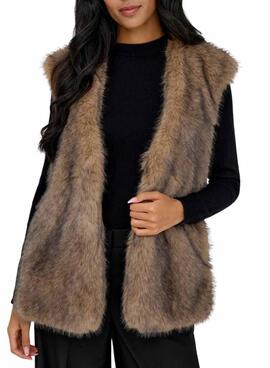 Chaleco Only Dawn de pelo sintético tostado para mujer