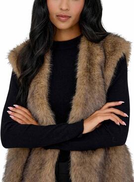 Chaleco Only Dawn de pelo sintético tostado para mujer