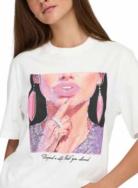 Camiseta Only Siff blanco con lentejuelas para mujer