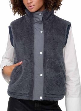 Chaleco Only Bari Teddy gris para mujer