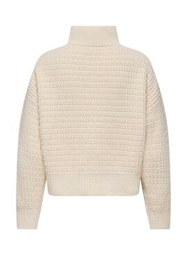 Jersey Only Globe cuello alto beige para mujer