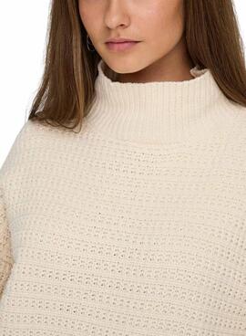 Jersey Only Globe cuello alto beige para mujer