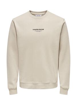 Sudadera Only and Sons Curated Crew beige para hombre