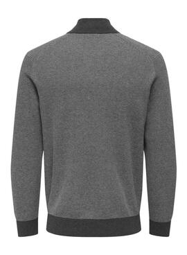 Jersey Only and Sons Philip gris con cremallera para hombre
