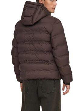 Cazadora Only and Sons Union acolchada con capucha marrón para hombre