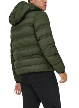 Cazadora Only and Sons Union acolchada con capucha verde para hombre
