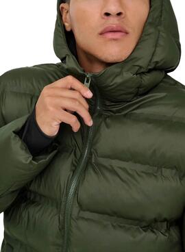 Cazadora Only and Sons Union acolchada con capucha verde para hombre