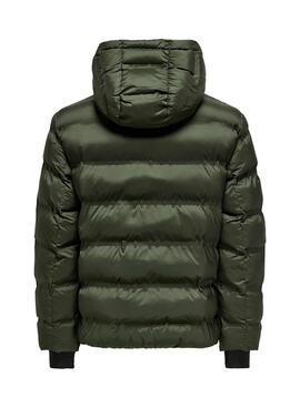 Cazadora Only and Sons Union acolchada con capucha verde para hombre