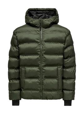 Cazadora Only and Sons Union acolchada con capucha verde para hombre