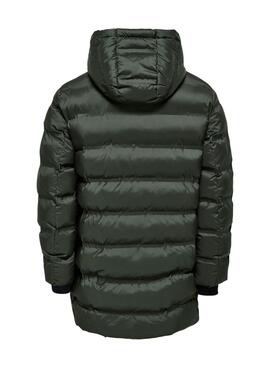 Abrigo acolchado Only and Sons Union con capucha verde para hombre