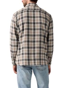 Camisa Levis Jackson Worker cuadros beige  de franela para hombre