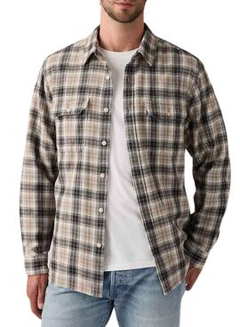 Camisa Levis Jackson Worker cuadros beige  de franela para hombre