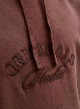 Sudadera Jack and Jones Bleecker marrón con capucha para hombre