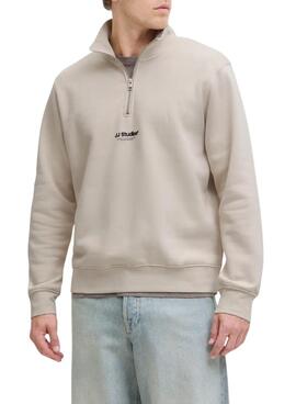 Sudadera Zip Jack and Jones Soho beige para hombre