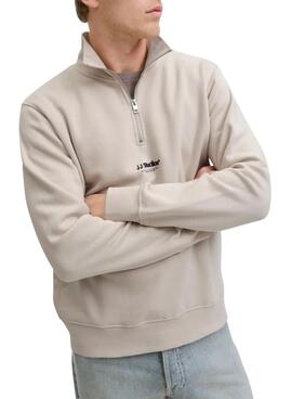 Sudadera Zip Jack and Jones Soho beige para hombre