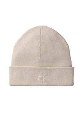 Gorro Calvin Klein logo CK beige para hombre