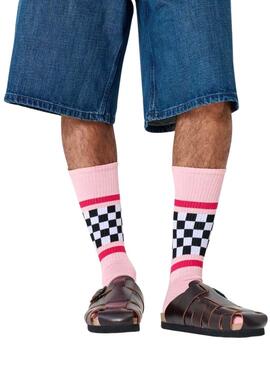 Calcetines Happy Socks Checked Stripe rosa para mujer