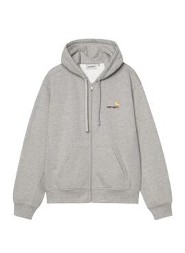 Sudadera Carhartt American Script cremallera gris para hombre