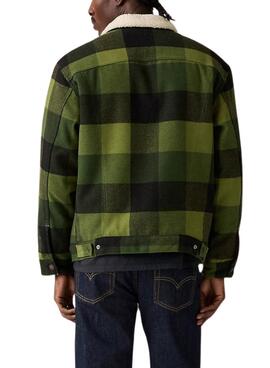 Cazadora Levis Trucker Plaid Sherpa cuadros verde para hombre
