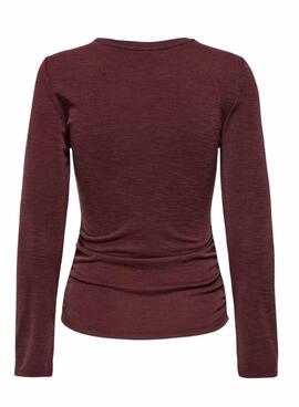 Camiseta Only Free Rib Slub granate para mujer