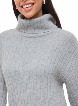 Vestido Vila Vilassia de punto cuello vuelto gris para mujer