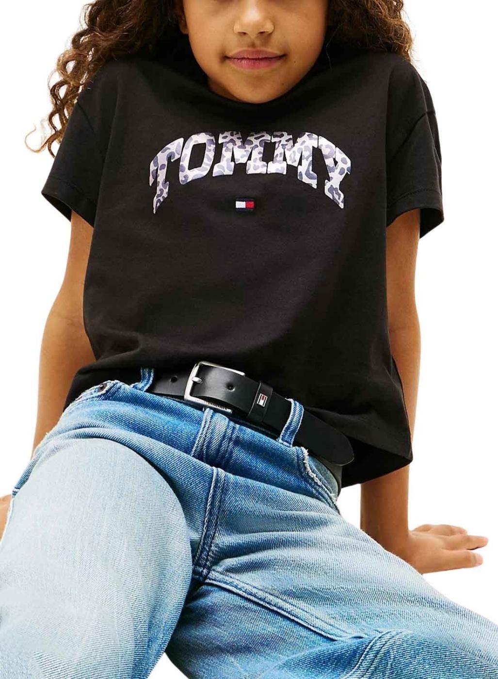 Camiseta Tommy Hilfiger Varsity animal print negro para niña