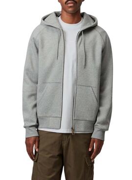 Sudadera cremallera Carhartt Chase capucha gris para hombre