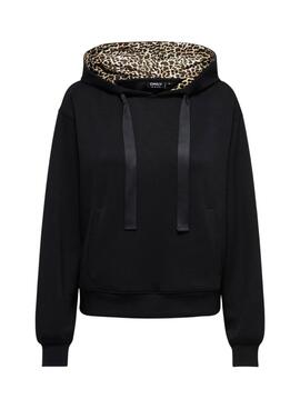Sudadera Only Alina capucha leopardo negro para mujer