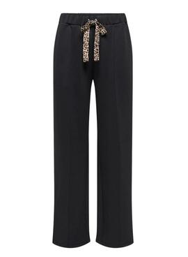 Pantalón Only Alina lazos leopardo negro para mujer