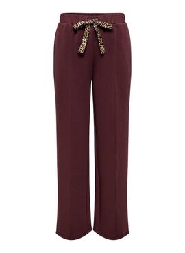 Pantalón Only Alina lazos leopardo granate para mujer