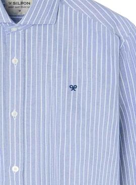 Camisa Silbon sport oxford raya fina azul para hombre