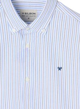 Camisa Silbon sport oxford rayas azul y verde para hombre
