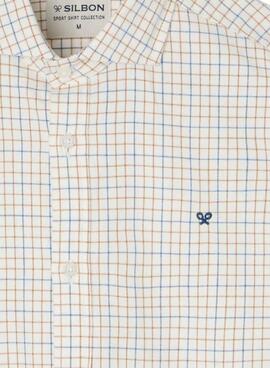 Camisa Silbon sport cuadros bicolor azul y mostaza para hombre